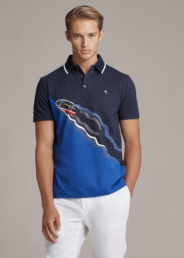 Polos Ralph Lauren Hombre Azul Marino - Custom Slim Fit Piqué - MZNHS9046